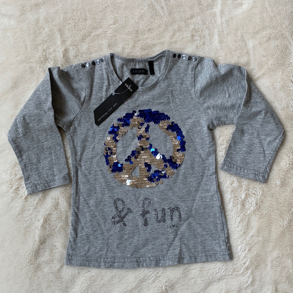 Ikks Peace & Fun Flip Sequin Long Sleeve Top NWT